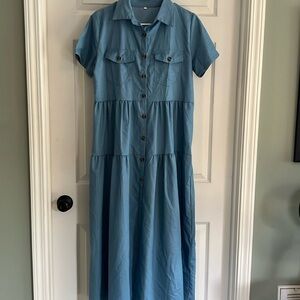 Blue Button-Up Maxi Dress